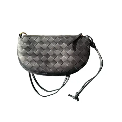 Bottega Veneta New Black Leather Gemellini Intrecciato Double Pouch Shoulder Bag
