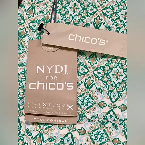 NYDJ Chico’s Cool Control Green Medallion-Print Skinny Ankle Jeans -Sz 14-NWT