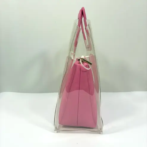 STAUD Shirley Transparent Handbag Tote Leather PVC Clear Pink Medium NWT