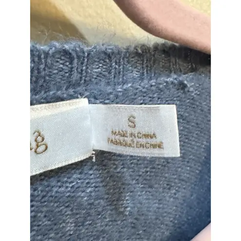 Bishop and Young Blue V Neck Puff Sleeve Sweater Size Small Pullover