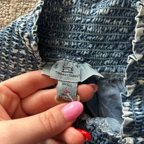 Thread & Supply Elastic Waist Blue Flowy Shorts Womens Size Small S Summer Pool