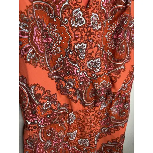 Banana Republic  Romper Womens 6 Orange Paisley Print Wrap V-Neck Short Sleeve