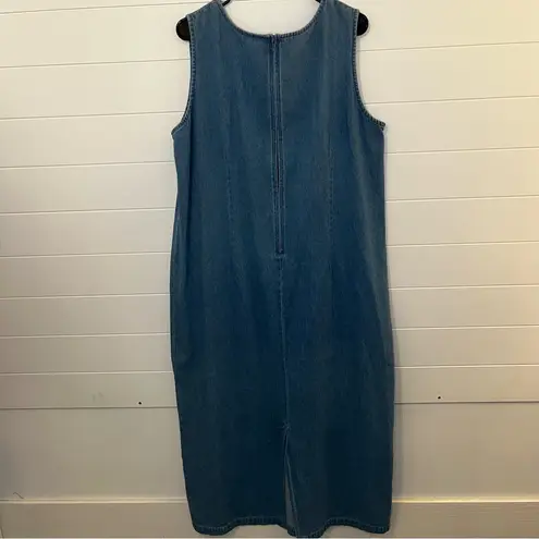 Vintage Country Wear XL Embroidered Denim Sleeveless Dress Western Barn Boho Blue