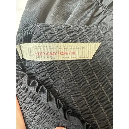 Free People Intimately  Black Smocked Puff Sleeve Romantic Coquette Crop Top Sz L