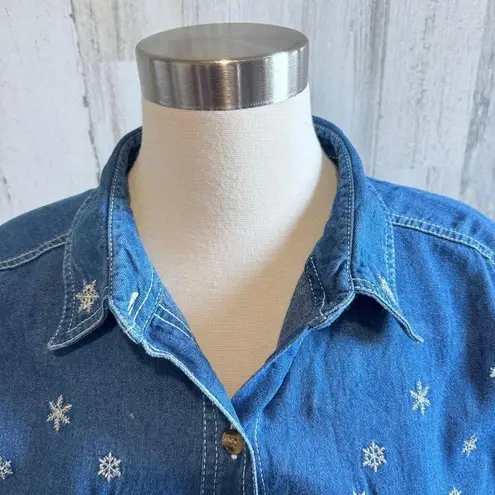 Vintage Snowman Denim Shirt large Embroidered Holiday Button