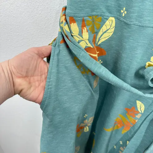 Toad & Co Teal Green Floral Print Short Sleeve Tie Waist Tencel Cotton Dress