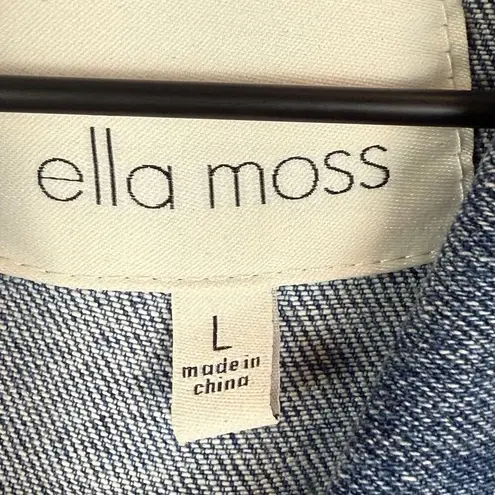 Ella Moss Denim Trucker Jacket Women Large Blue Distressed Button Front Western