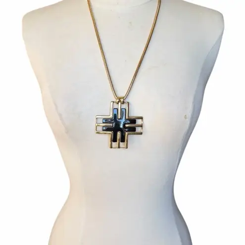 Jules Smith Twitter Cross Statement Necklace Sleek Black Enamel Yellow Gold NWT