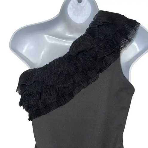 Endless Rose Elegant Black Tulle Ruffled One Shoulder Bodysuit EUC Medium