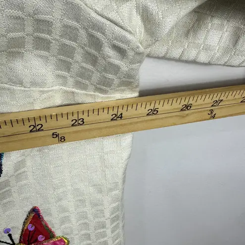 Indigo Moon Butterfly Embroidered Jacket Womens 1X Cream Sequin Whimsical Artsy