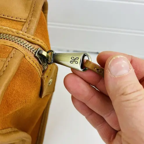 HOBO Tan Velvet Hide Suede Leather Patchwork Double Handles Satchel Shoulder Bag Brown