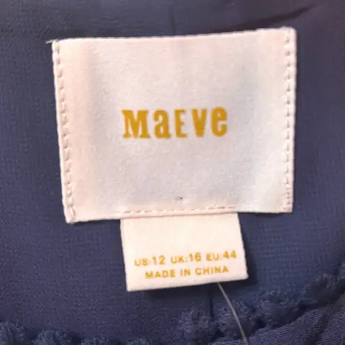 Maeve $168 Anthropologie Festivity Swing Dress BLUE Size 12 Fringe Sequins NWT