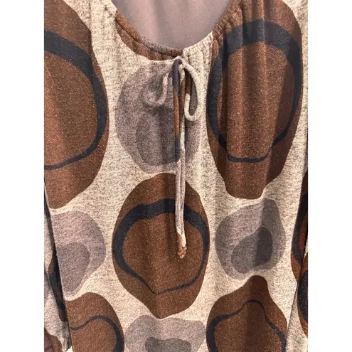 Dressbarn Brown Gray Long Sleeves Tie Front Oval Pattern Casual Dress 10 Retro