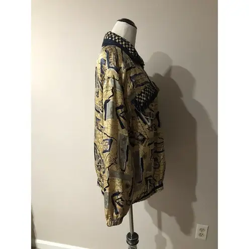 Mureli 100% Silk Women’s Jacket Shirt Nautical Multicolor Zip Pocket Size XL Yellow