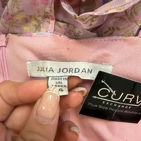 Julia Jordan Pink Floral Puff Sleeve Midi Dress - Size 14