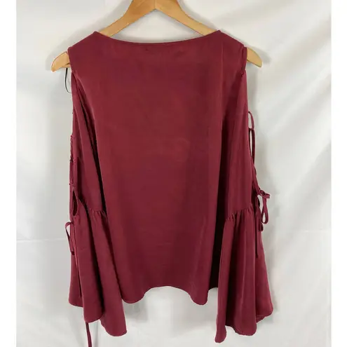 Ro & De  lace up bell sleeve satin maroon top size small