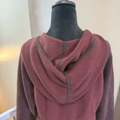 Title Nine Full Zip Tunic Sweater Sweatshirt Hooded Maroon Red Knit Waffle L