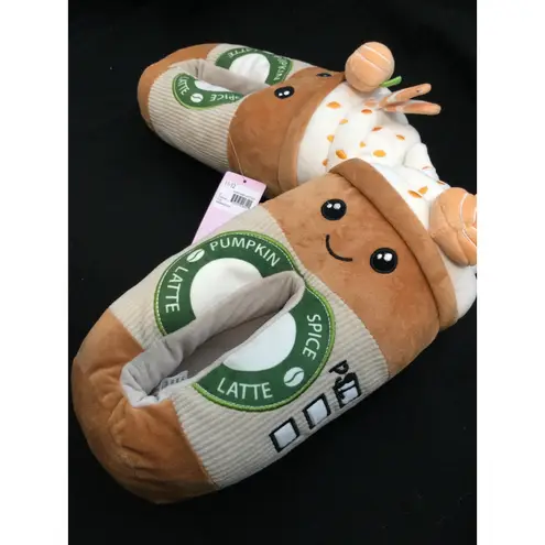 Womens Plush Pumpkin Spice Latte Slippers Size 11