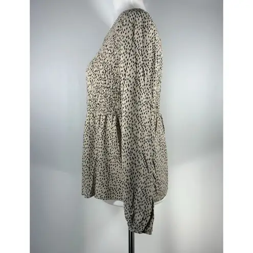 Urban Romantics Womens Long Sleeve Cheetah Print Blouse Size L Smocked Romantic