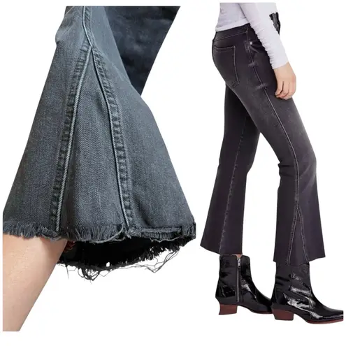 Free People  Rita Size 31R Black Wash Raw Hem Flare Crop Jean 25 Inch Inseam