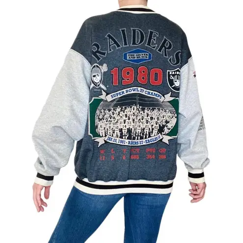 Vintage 1980’s Long Gone Los Angeles Raiders Super Bowl XV Champs Grey Cardigan Gray Size L