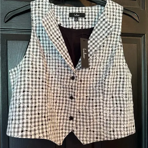 Lulu’s Black and White Gingham Embroidered Vest NWT XL