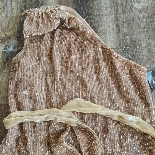 Retrofête Retrofete Ella Sequin Dress in Rose Gold/Tan Size Medium NWT One Shoulder Belt