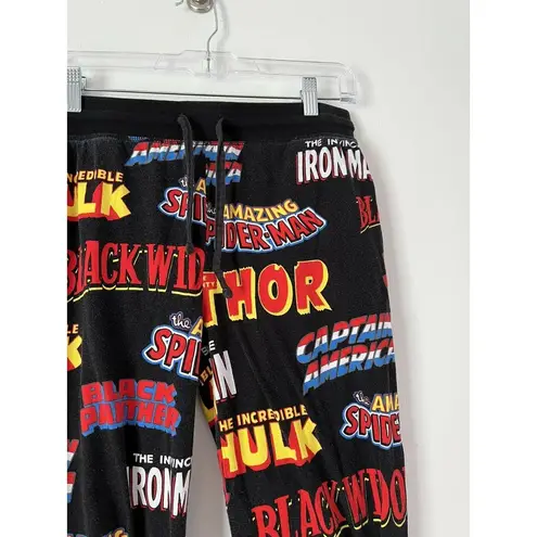 Marvel Black Superhero Logo Print Pull On Cotton Tapered Leg Pajama Pants Small