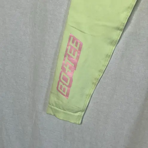 Bo and Tee High Rise Crop Neon Green Leggings NEW Logo on Leg Size XS Petite Yellow