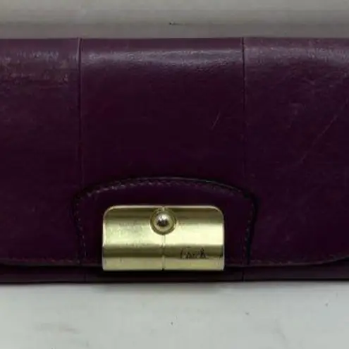 Coach  Cranberry Purple Solid Kristin Trifold  Leather Wallet
