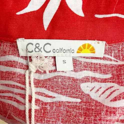 C&C California NWT Linen Top Red & White Tropical Hawaiian Shirt Size Small NEW