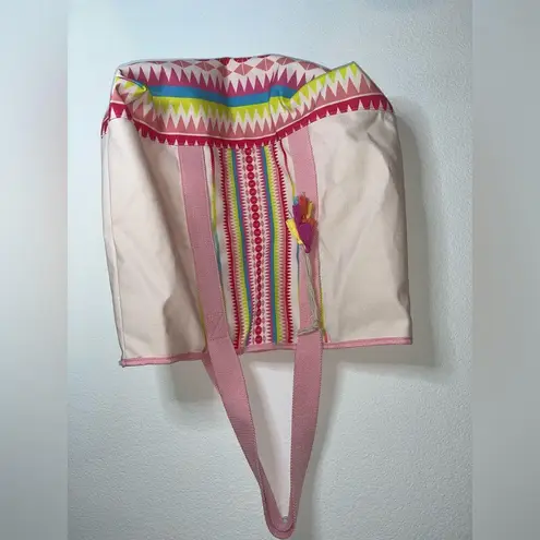 Canvas Tote Bag Artisan Aztec Pompom Fringe Zigzag Tutti Frutti Pink Stripe Boho