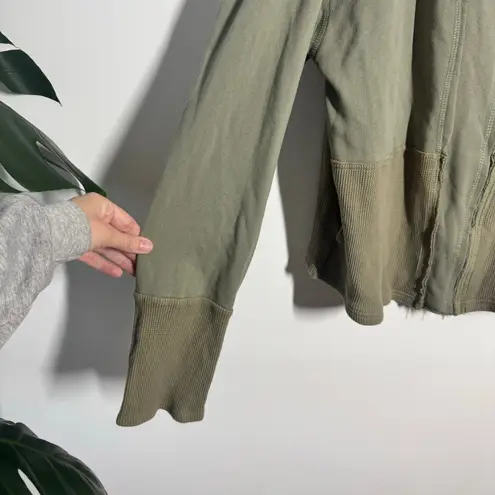 Heyson Jacket Women L Olive Green Patchwork Relaxed Asymmetrical Zip Lagenlook Size L