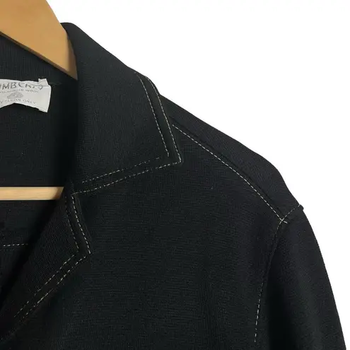 Kimberly Vintage Black Wool Knit Belted Button Front Patch Pocket Jacket Size L