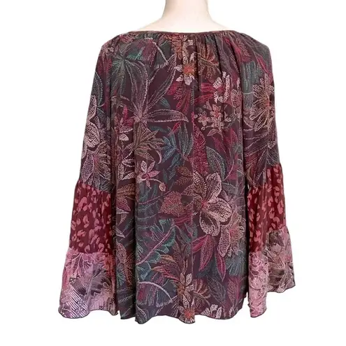Johnny Was Jade Toledo Tiered Sleeve Silk Printed Blouse NWT
