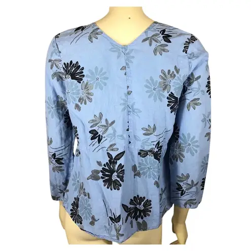 Habitat , clothes to live in blue floral linen button down blouse size xs
