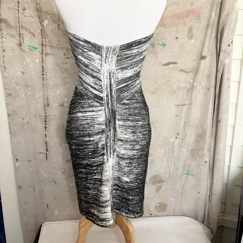 Herve Leger Black & White Print Strapless Bandage Dress