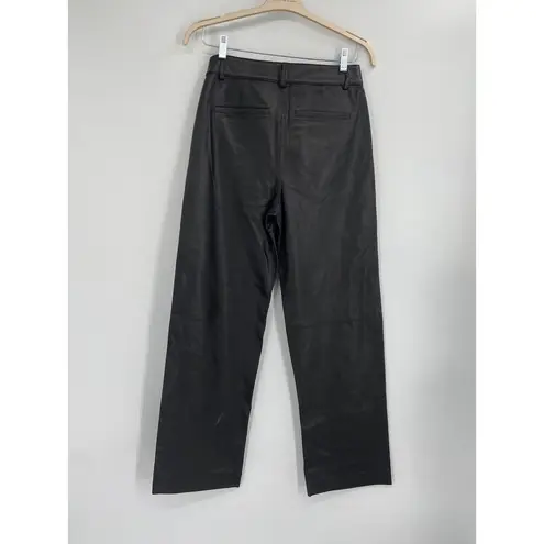 Frame Pleated Black Leather High Rise Straight Leg Pants Size 0 NWT