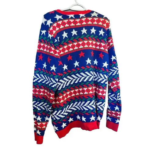 Jolly Sweaters Women's XL Blue/Red Ugly Christmas Sweater Furry Cat Persian Red