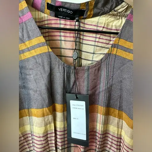 Vertigo Paris NWT Vertigo Brown Tan Striped Dress Layered Skirt Ruffles Split Sleeves XS
