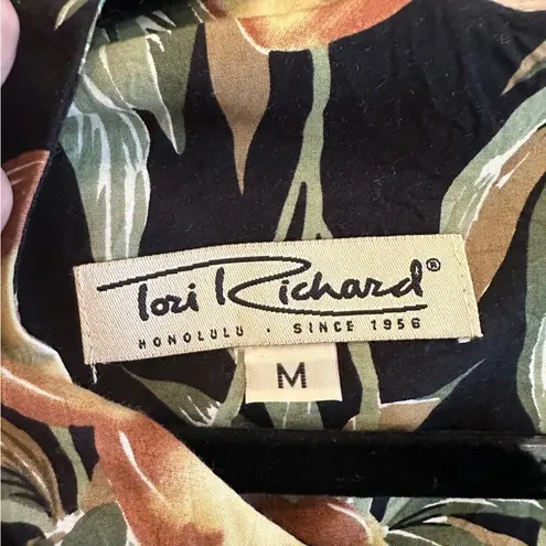 VTG Tori Richard Honolulu Hawaiian fruit dress midi maxi black green tan medium