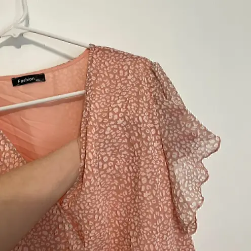 FASHION Flowy Midi Tiered Ditsy Floral Dress Rose Pink Faux Wrap XXL