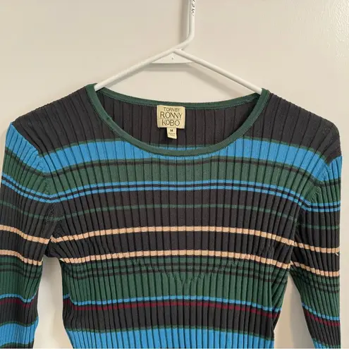 Torn By Ronny Kobo Striped Flare Long Sleeve Shirt Size M