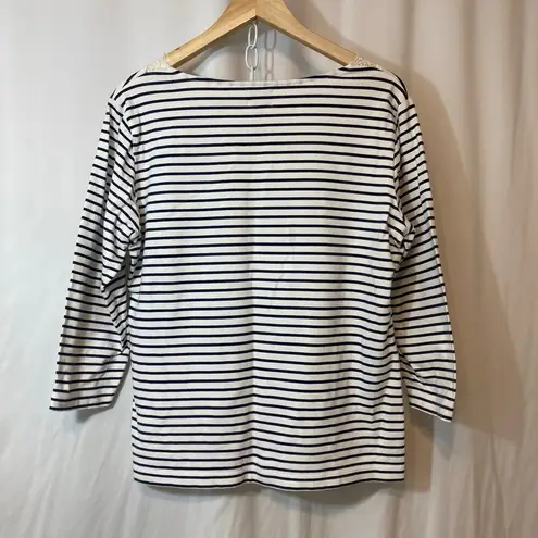 Chico’s Black and White Striped 3/4 Long Sleeves Lace V