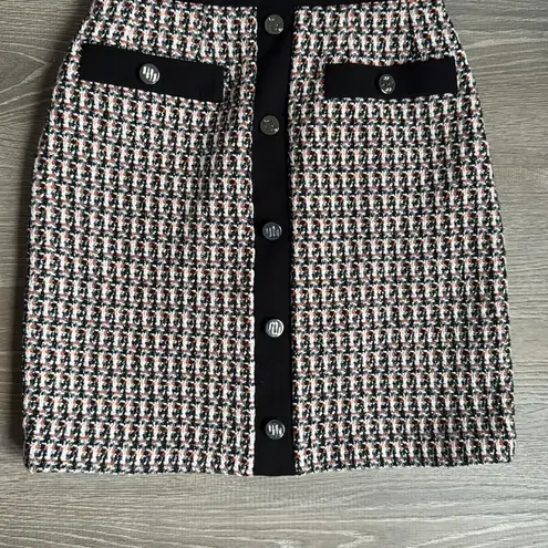 Maje NEW Jivi contrast-trim tweed mini skirt 34