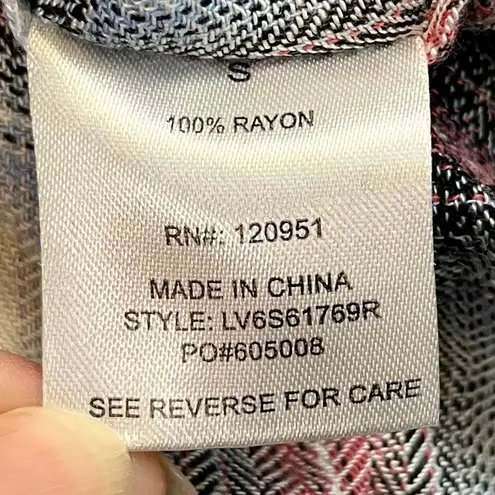 Olive & Oak Plaid Button Down Zipper Shoulder Split Tail Blouse Small - Image 9