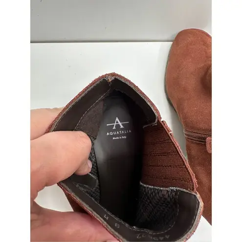 Aquatalia Boots Womens Size 8 Block Heel Ginger Suede Ankle Booties Leather