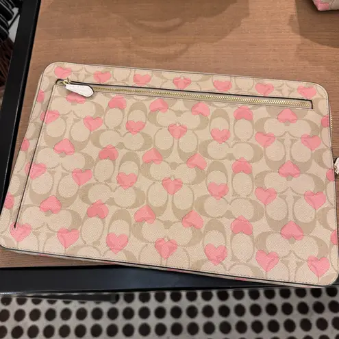 coach Laptop Sleeve In Signature With Heart Print cp374 Pink - Image 2