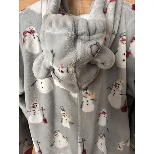 Munki Munki Women's One-Piece Hooded Fleece Pajamas Gray Pink Spark Size Small