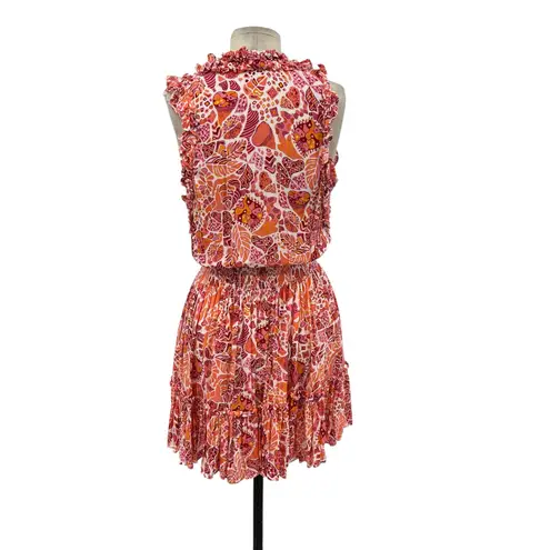 Poupette St Barth Clara Mini Dress Red Chagal Print Orange Pink Size Medium